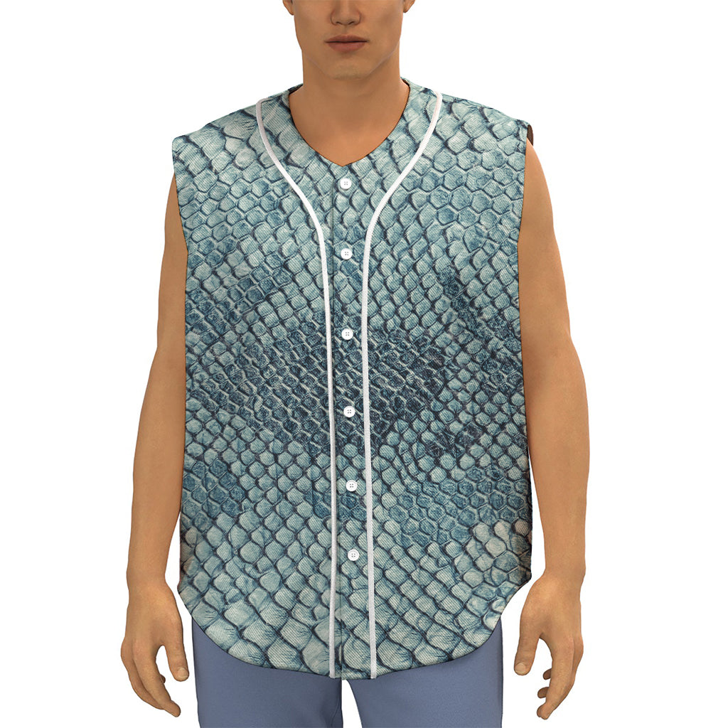Steel Blue Snakeskin Print Sleeveless Baseball Jersey