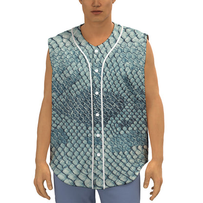 Steel Blue Snakeskin Print Sleeveless Baseball Jersey