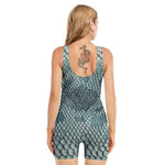 Steel Blue Snakeskin Print Sleeveless One Piece Swimsuit