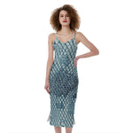 Steel Blue Snakeskin Print Slim Fit Midi Cami Dress