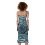 Steel Blue Snakeskin Print Slim Fit Midi Cami Dress
