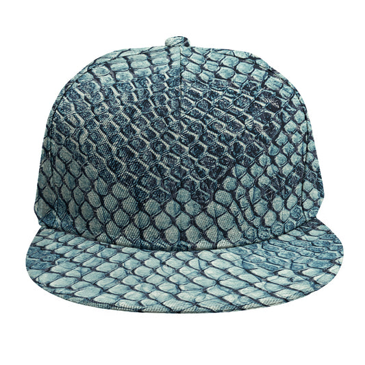 Steel Blue Snakeskin Print Snapback Cap