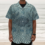 Steel Blue Snakeskin Print Textured Short Sleeve Shirt