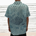 Steel Blue Snakeskin Print Textured Short Sleeve Shirt
