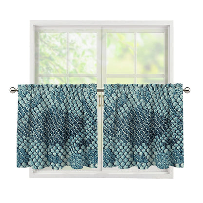 Steel Blue Snakeskin Print Tier Curtains