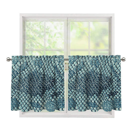 Steel Blue Snakeskin Print Tier Curtains