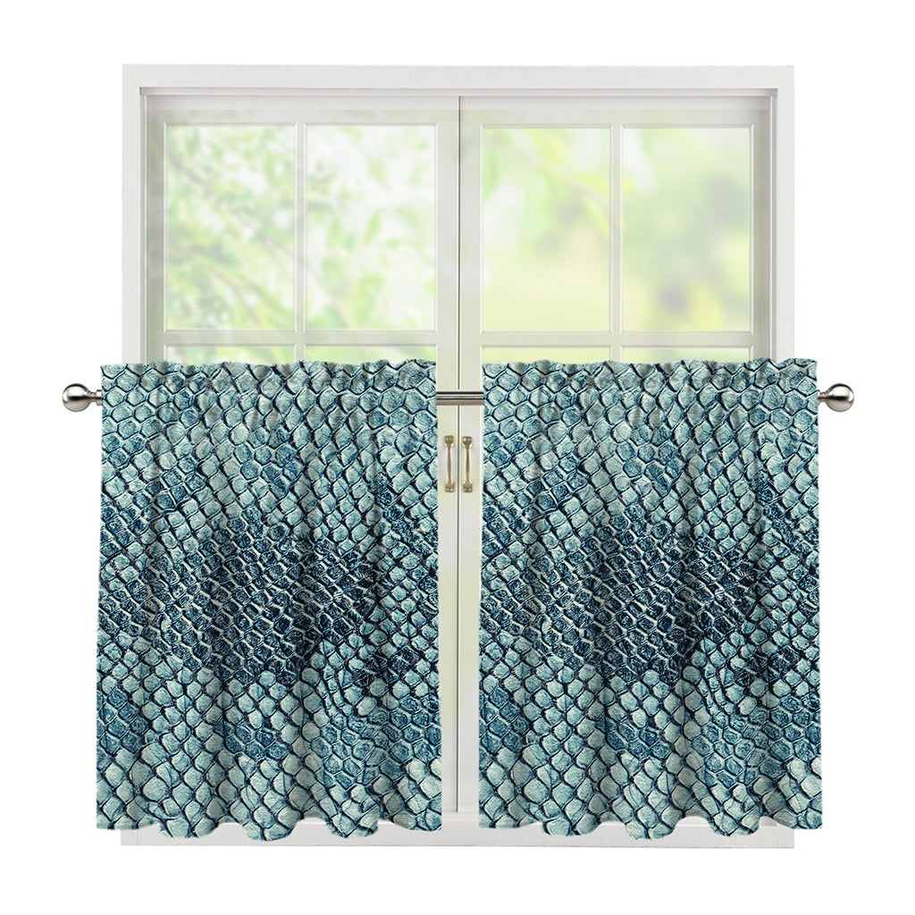 Steel Blue Snakeskin Print Tier Curtains