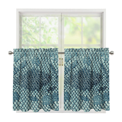Steel Blue Snakeskin Print Tier Curtains