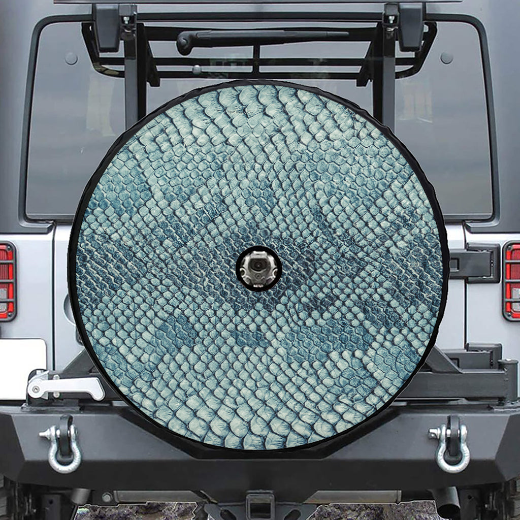 Steel Blue Snakeskin Print Tire Cover With Camera Hole