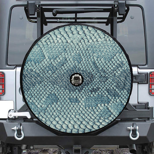 Steel Blue Snakeskin Print Tire Cover With Camera Hole