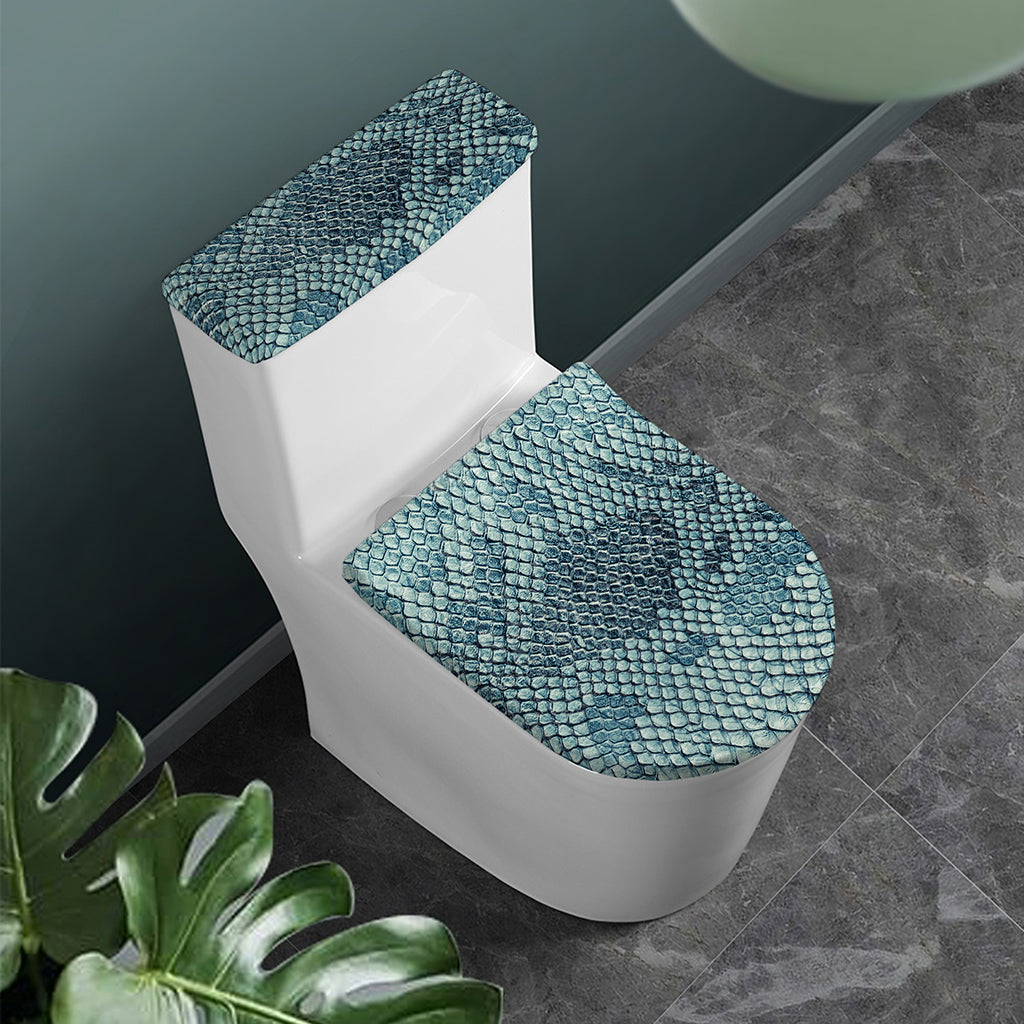 Steel Blue Snakeskin Print Toilet Lid And Tank Cover Set