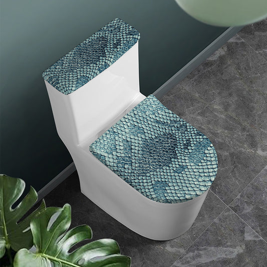 Steel Blue Snakeskin Print Toilet Lid And Tank Cover Set