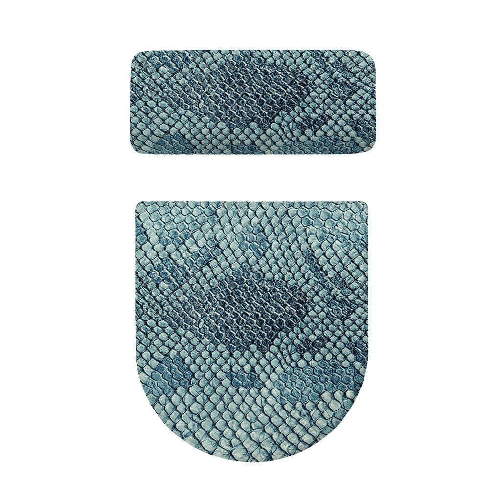 Steel Blue Snakeskin Print Toilet Lid And Tank Cover Set