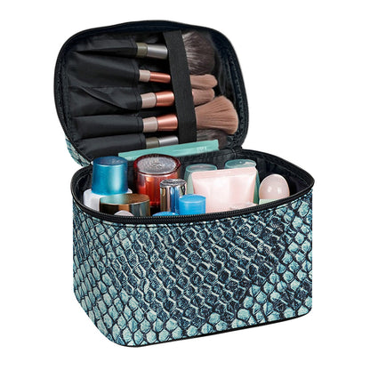 Steel Blue Snakeskin Print Travel Makeup Bag