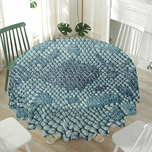 Steel Blue Snakeskin Print Waterproof Round Tablecloth