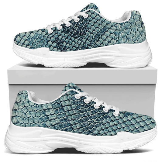 Steel Blue Snakeskin Print White Chunky Shoes