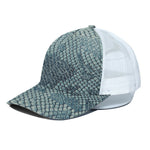 Steel Blue Snakeskin Print White Mesh Trucker Cap