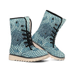 Steel Blue Snakeskin Print Winter Boots