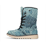 Steel Blue Snakeskin Print Winter Boots