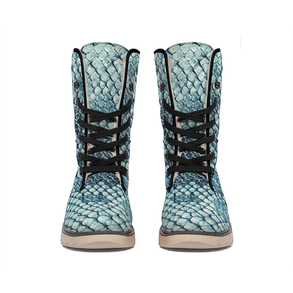 Steel Blue Snakeskin Print Winter Boots