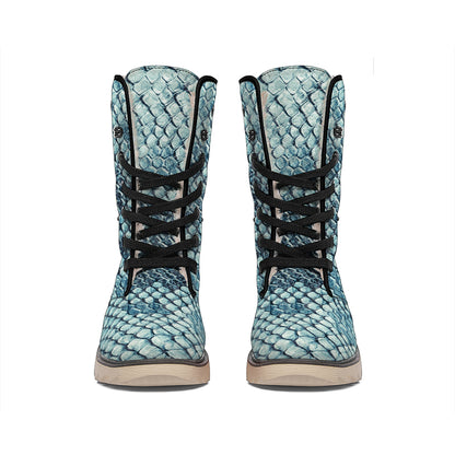Steel Blue Snakeskin Print Winter Boots