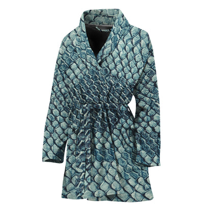 Steel Blue Snakeskin Print Women's Bathrobe