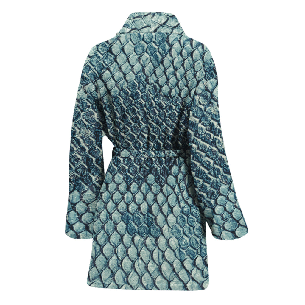 Steel Blue Snakeskin Print Women's Bathrobe