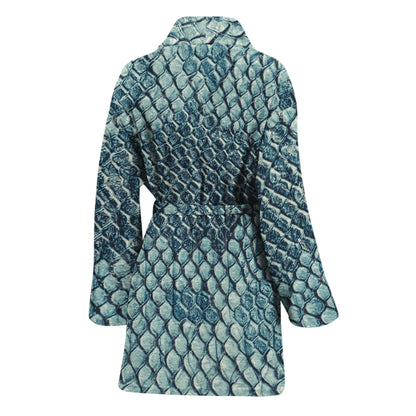 Steel Blue Snakeskin Print Women's Bathrobe