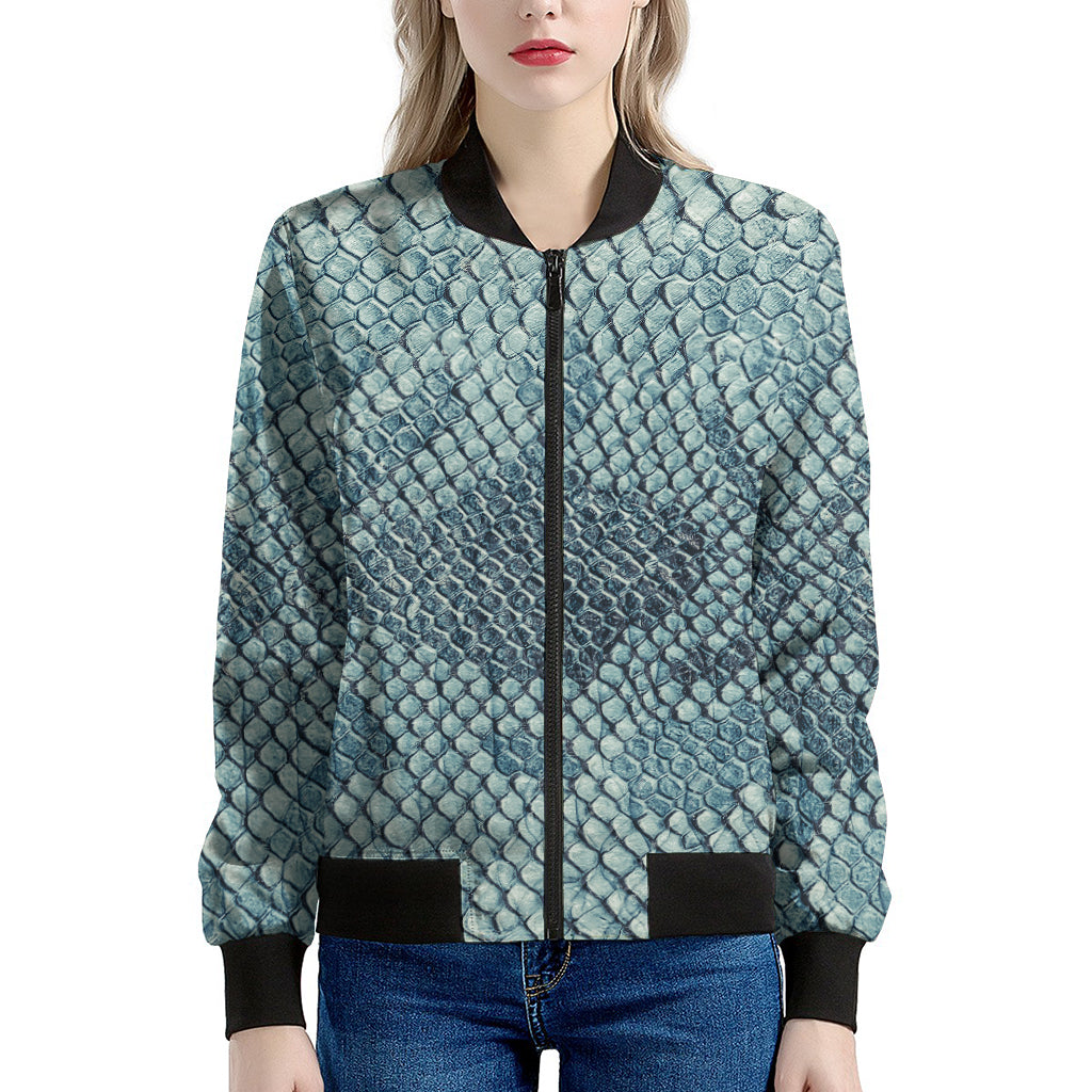 Steel Blue Snakeskin Print Women's Bomber Jacket