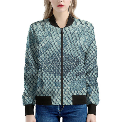 Steel Blue Snakeskin Print Women's Bomber Jacket