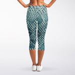 Steel Blue Snakeskin Print Women's Capri Leggings