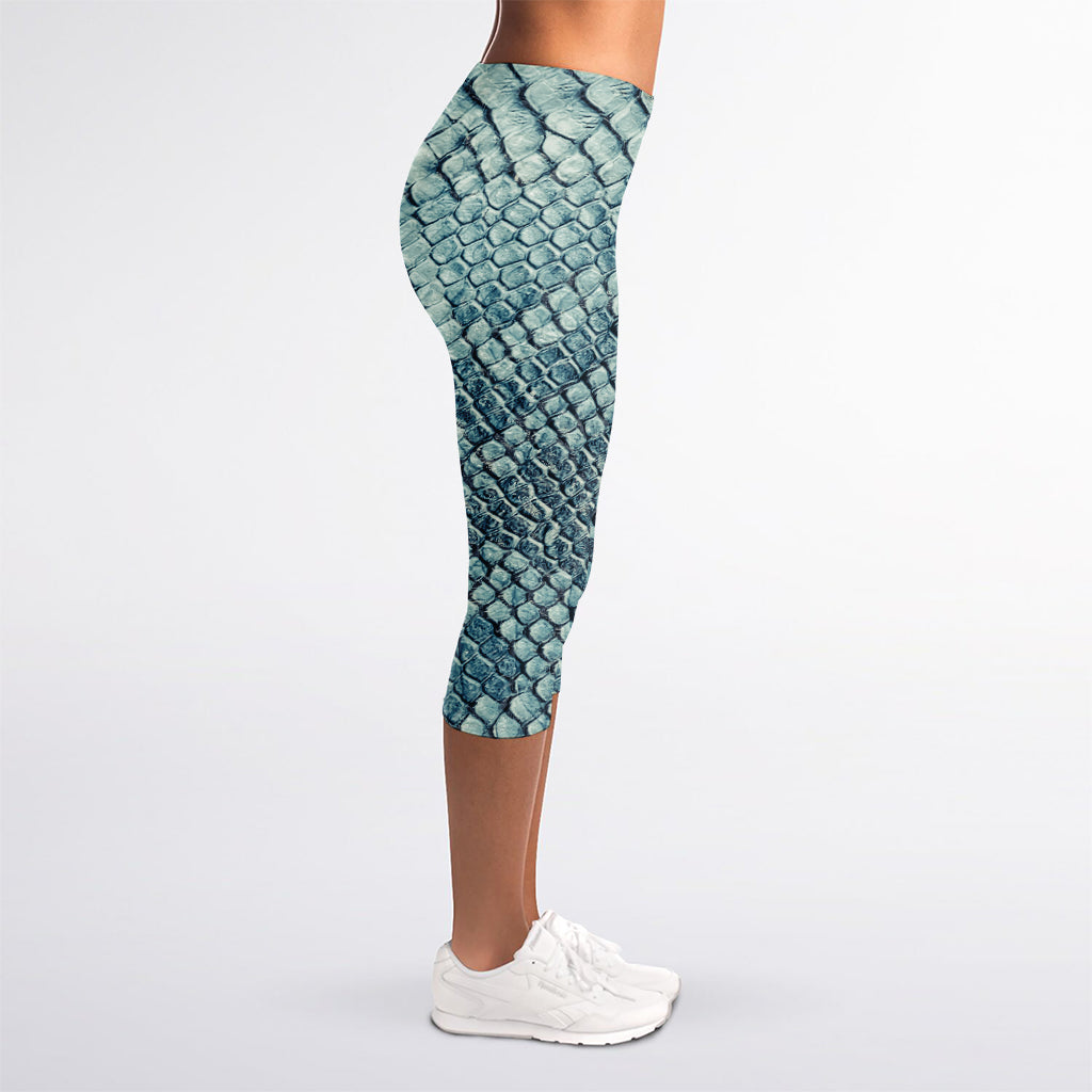 Steel Blue Snakeskin Print Women's Capri Leggings