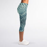 Steel Blue Snakeskin Print Women's Capri Leggings
