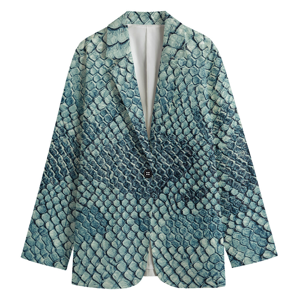 Steel Blue Snakeskin Print Women's Cotton Blazer