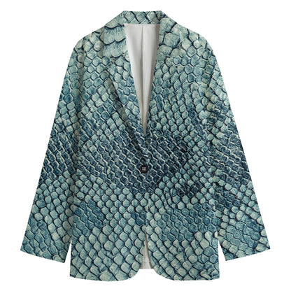 Steel Blue Snakeskin Print Women's Cotton Blazer