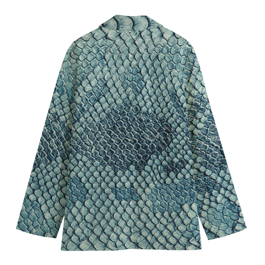 Steel Blue Snakeskin Print Women's Cotton Blazer