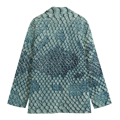 Steel Blue Snakeskin Print Women's Cotton Blazer