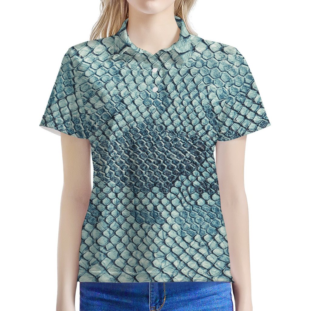 Steel Blue Snakeskin Print Women's Polo Shirt