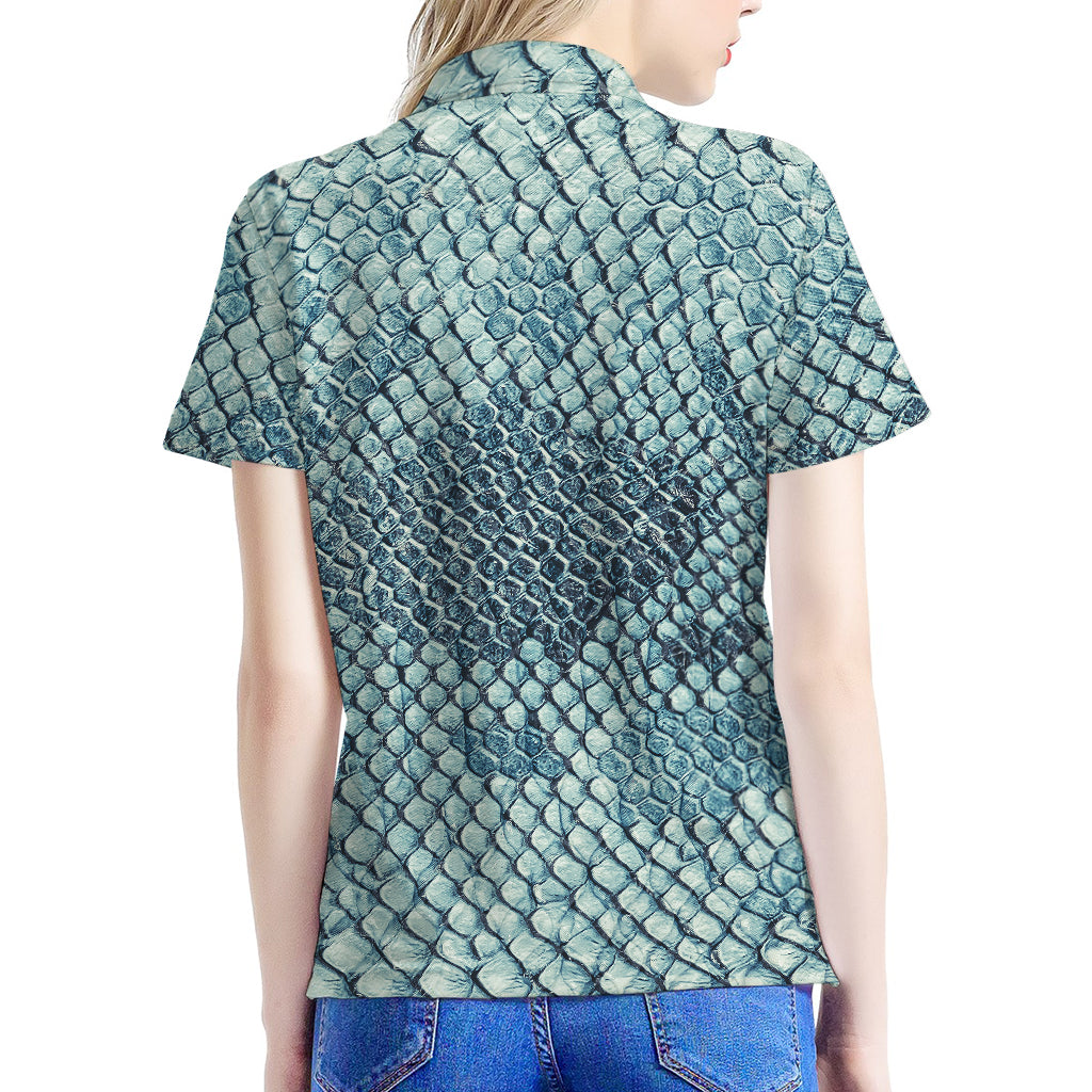 Steel Blue Snakeskin Print Women's Polo Shirt