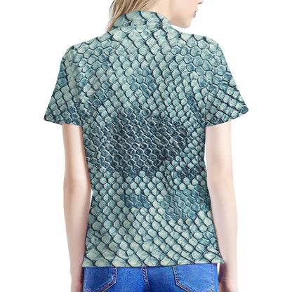 Steel Blue Snakeskin Print Women's Polo Shirt