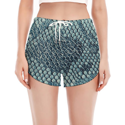 Steel Blue Snakeskin Print Women's Split Running Shorts
