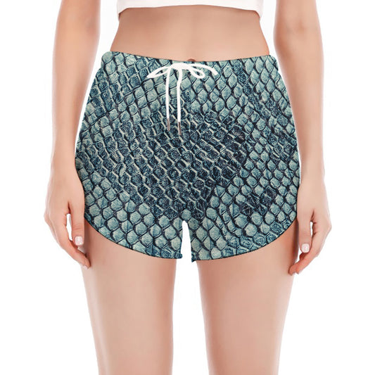 Steel Blue Snakeskin Print Women's Split Running Shorts