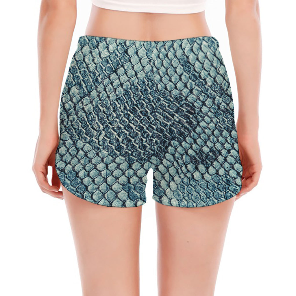 Steel Blue Snakeskin Print Women's Split Running Shorts
