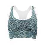 Steel Blue Snakeskin Print Women's Sports Bra