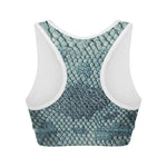 Steel Blue Snakeskin Print Women's Sports Bra