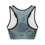 Steel Blue Snakeskin Print Women's Sports Bra