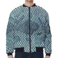Steel Blue Snakeskin Print Zip Sleeve Bomber Jacket