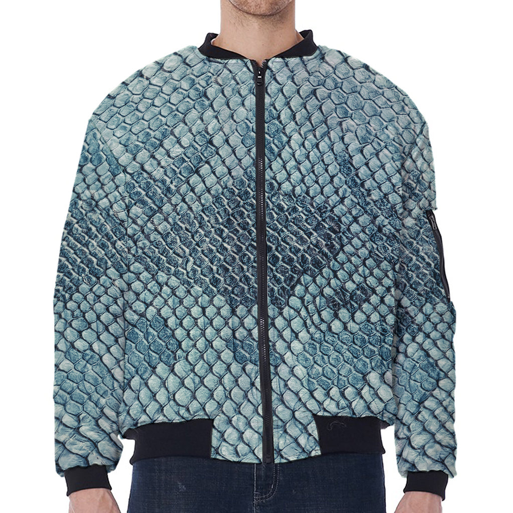 Steel Blue Snakeskin Print Zip Sleeve Bomber Jacket