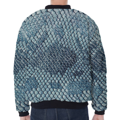 Steel Blue Snakeskin Print Zip Sleeve Bomber Jacket