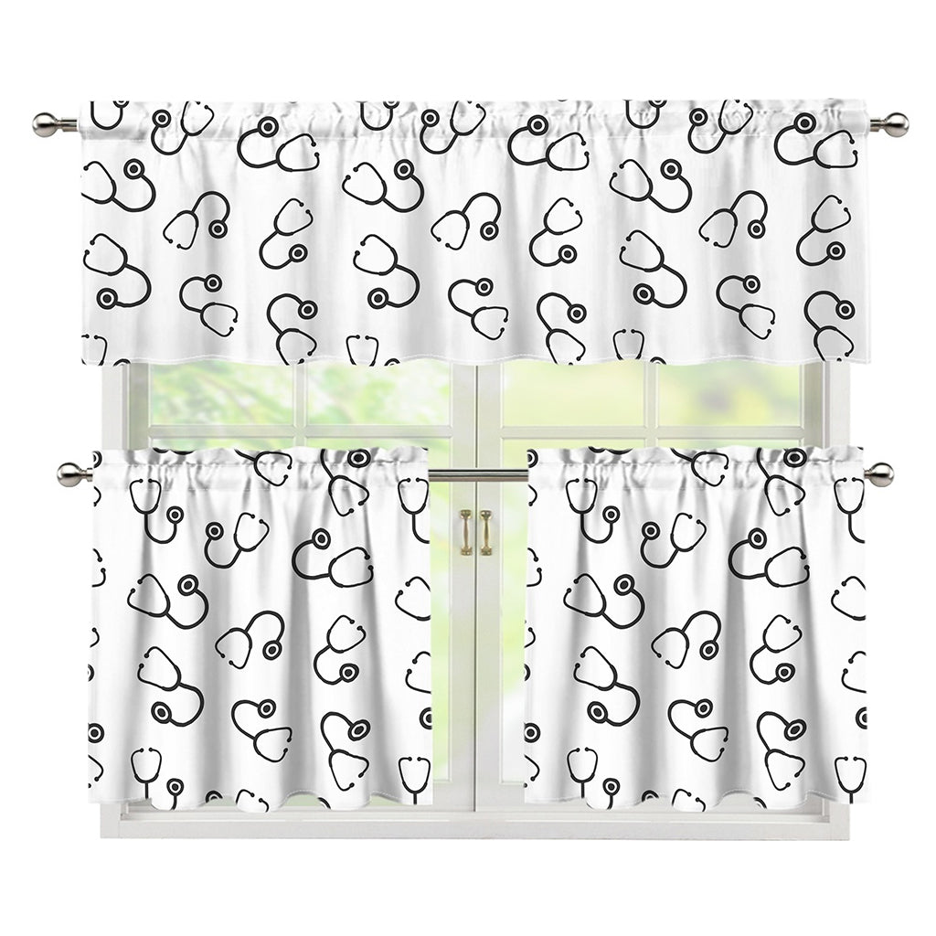 Stethoscope Sign Pattern Print 3 Piece Kitchen Curtains
